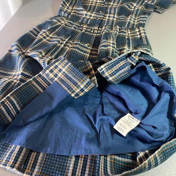 JOANIE Shirt Dress Flannel Plaid Mini V-Neck Short Sleeve Pockets Womens 4 Teal - Picture 10 of 14